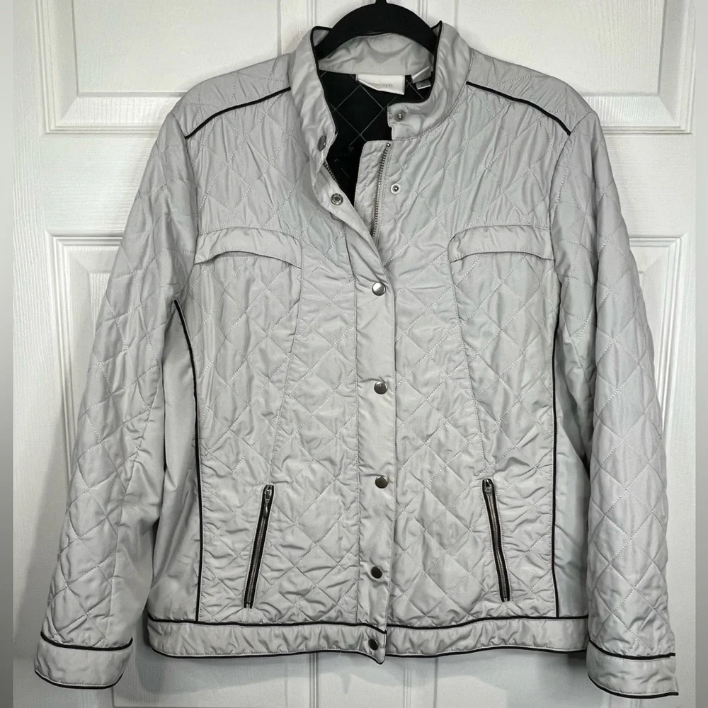 Chico’s Women’s Quilted Gray Jacket - Size 2 (Large - 12)